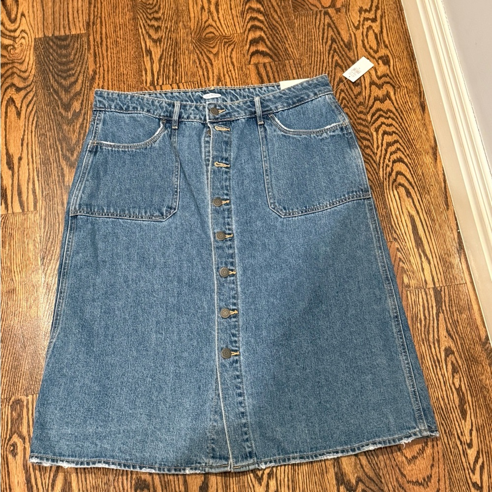 Old Navy Aline Midi Button Down Blue Jean Skirt